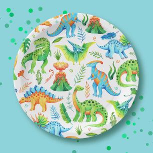 Boy Dino Party T rex, Stegosaurus, Triceratops Paper Plate