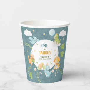 Boy Dinosaur 1st Birthday Party One-A-Saurus Paper Cups