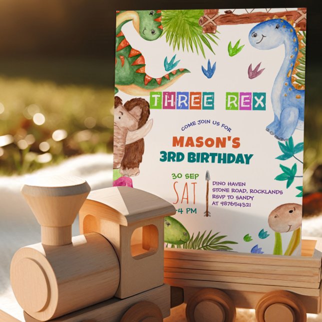 Boy Dinosaur 3rd Birthday Invitation (Creator Uploaded)