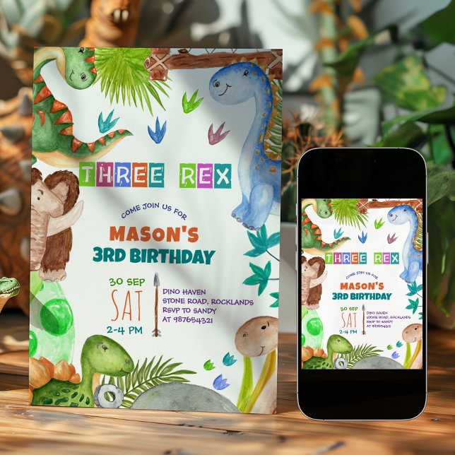 Boy Dinosaur 3rd Birthday Invitation (Creator Uploaded)