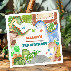 Boy Dinosaur 3rd Birthday Party Napkin