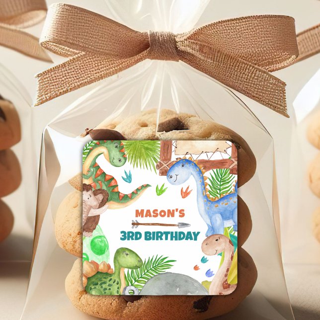 Boy Dinosaur 3rd Birthday Party Square Sticker (Creator Uploaded)