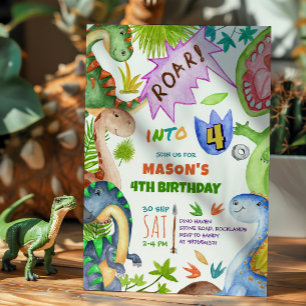 Boy Dinosaur 4th Birthday Invitation