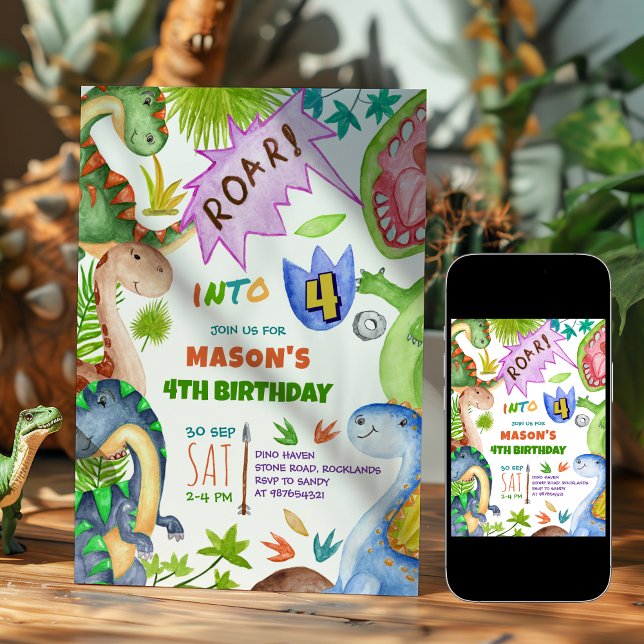 Boy Dinosaur 4th Birthday Invitation (Creator Uploaded)