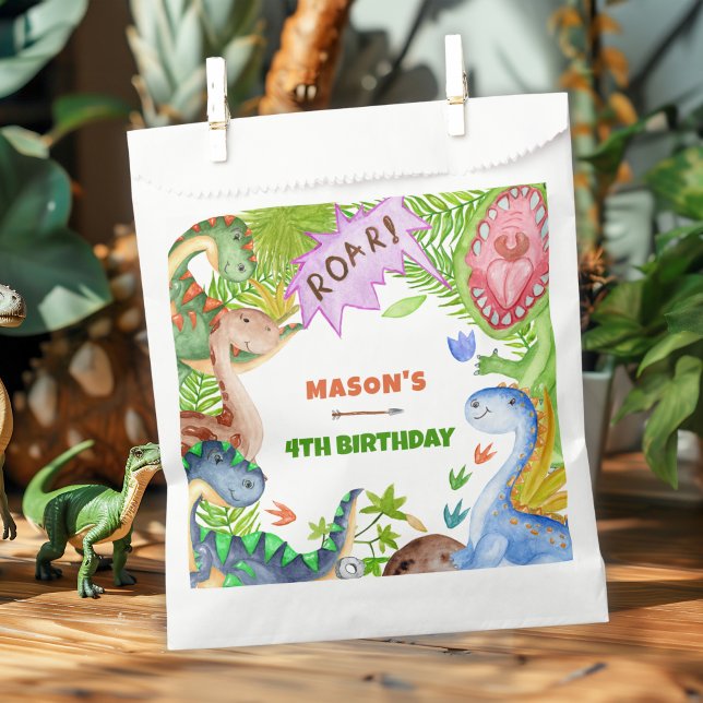 Boy Dinosaur 4th Birthday Invitation Favour Bags (Creator Uploaded)