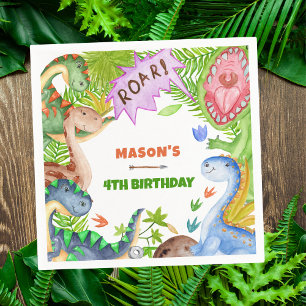 Boy Dinosaur 4th Birthday Invitation Napkin
