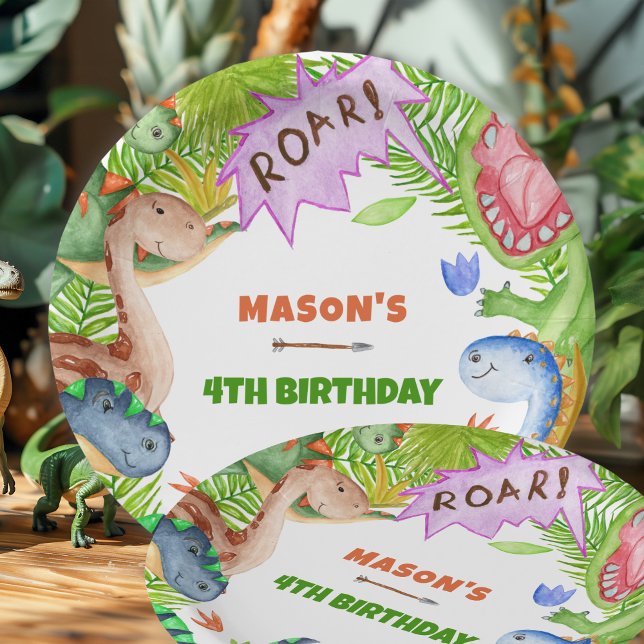 Boy Dinosaur 4th Birthday  Paper Plate (Creator Uploaded)