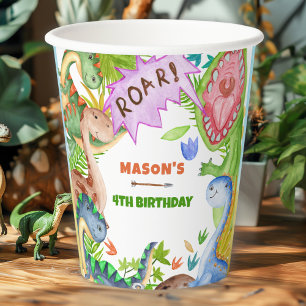 Boy Dinosaur 4th Birthday Party Paper Cups