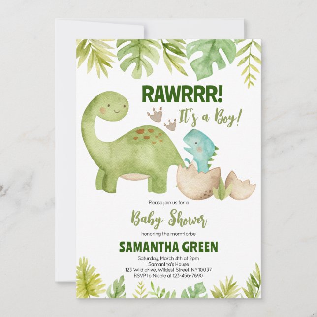 Boy Dinosaur Baby Shower Invitation (Front)
