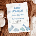 Boy Dinosaur Baby Shower Invitation<br><div class="desc">Cute boy's baby shower invitation featuring illustration dinosaurs and stars in pastel blue colours. The text says "RAWR! It's A Boy!"</div>