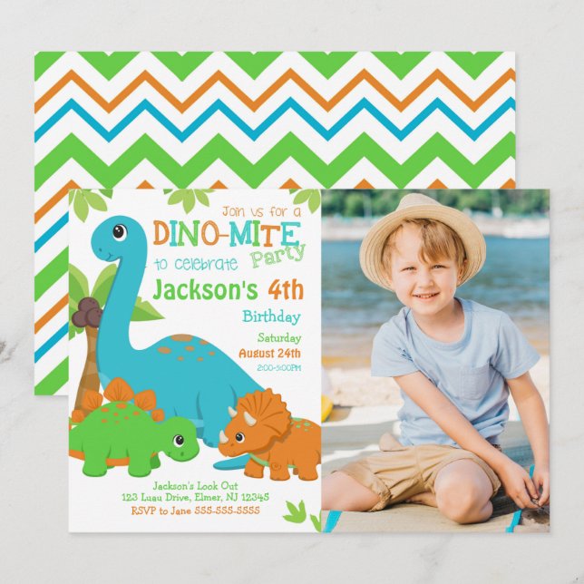 Boy Dinosaur Birthday Invitation / Dino Party (Front/Back)