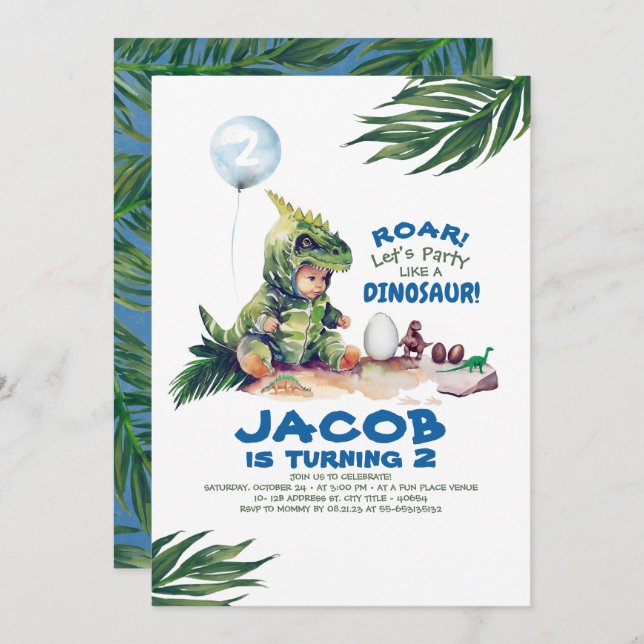 Boy Dinosaur Birthday Invitations (Front/Back)