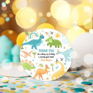 Boy Dinosaur Birthday Party Favour Classic Round Sticker