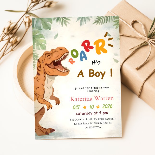 Boy Dinosaur Dino Baby Shower Invitation (Creator Uploaded)