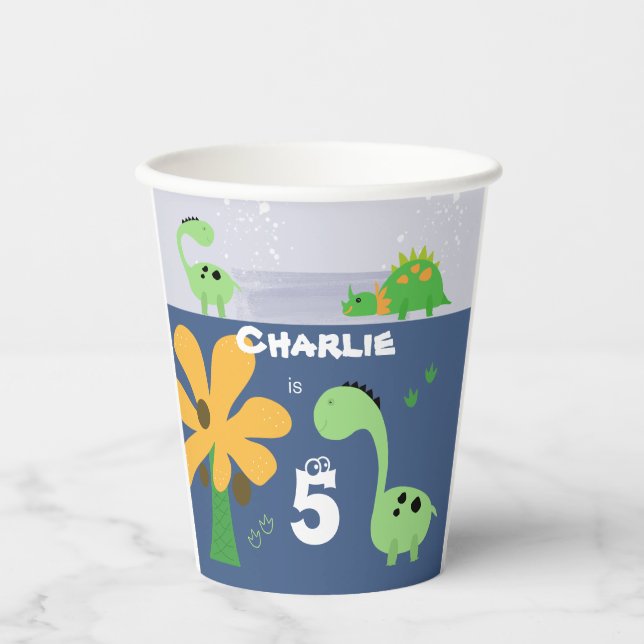 Boy Dinosaur Jurassic Birthday Party Paper Cups (Front)