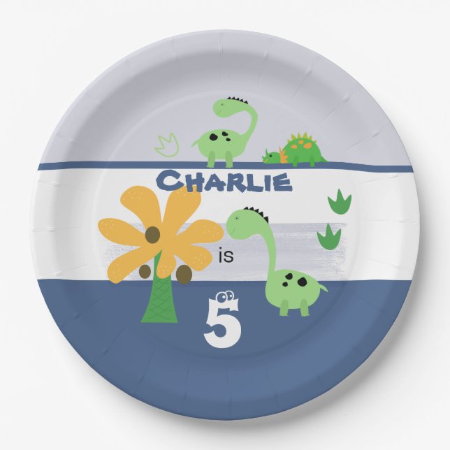 Boy Dinosaur Jurassic Birthday Party Paper Plate (Front)