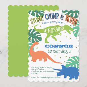 Boy Dinosaur Party, Blue, Green, Dinomite Birthday Invitation