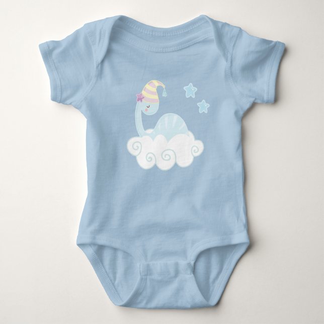 Boy Dinosaur Sleeping    Baby Bodysuit (Front)