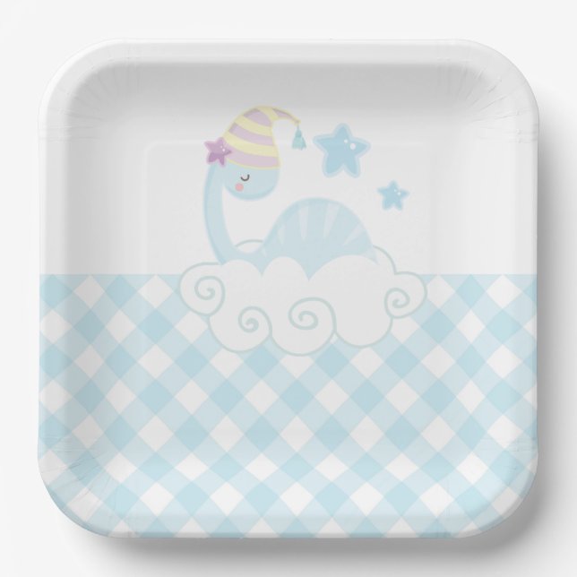 Boy Dinosaur Sleeping   Paper  Plate (Front)