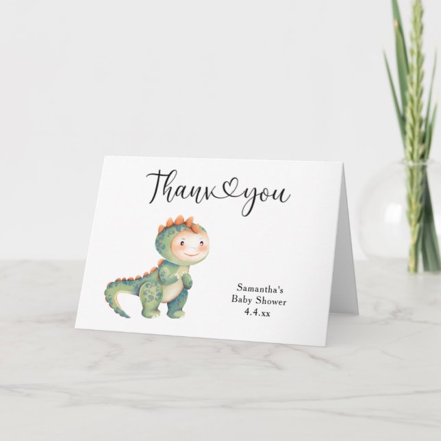Boy dinosaur Thank you baby shower  Card (Front)