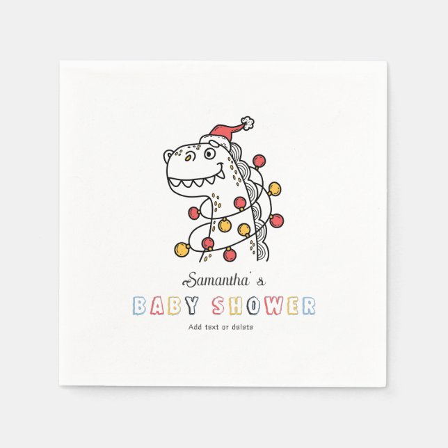 Boy Dinosaur Winter Christmas Coed Baby Shower Napkin (Front)