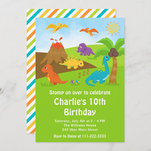 Boy Dinosaurs Birthday Party Invitation (Front/Back)