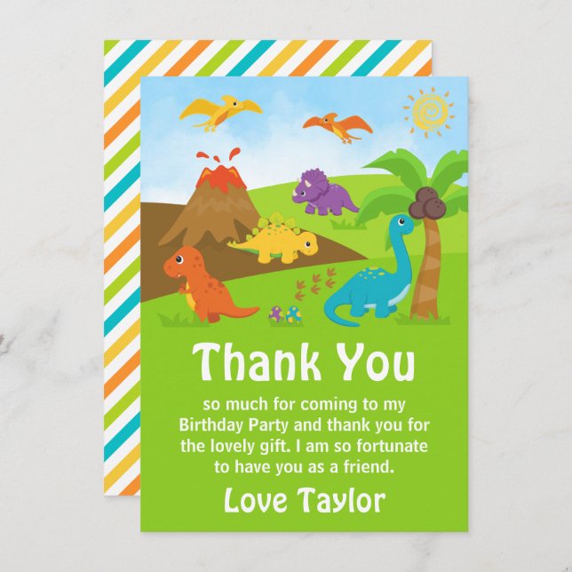 Boy Dinosaurs Birthday Party Thank You Card (Front/Back)