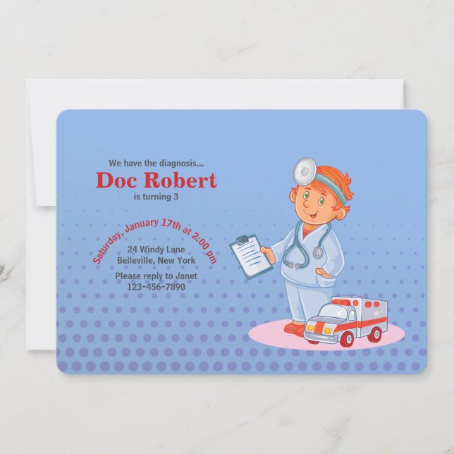 Boy Doctor Birthday Party Invitation (Front)