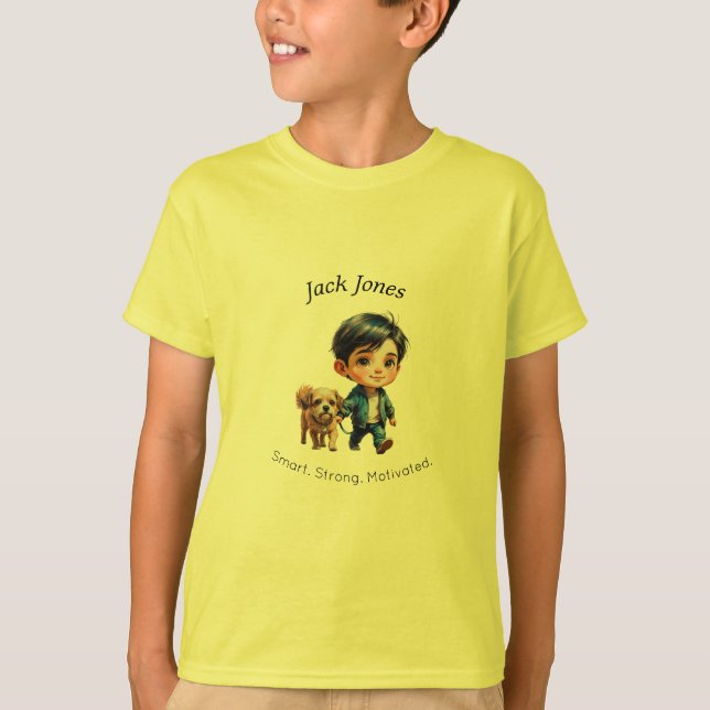 Boy & Dog Back to School Custom Design T-Shirt (Front)