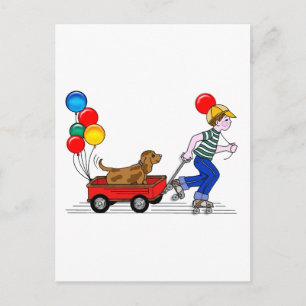 Boy, Dog, Wagon and Balloons copy Postcard