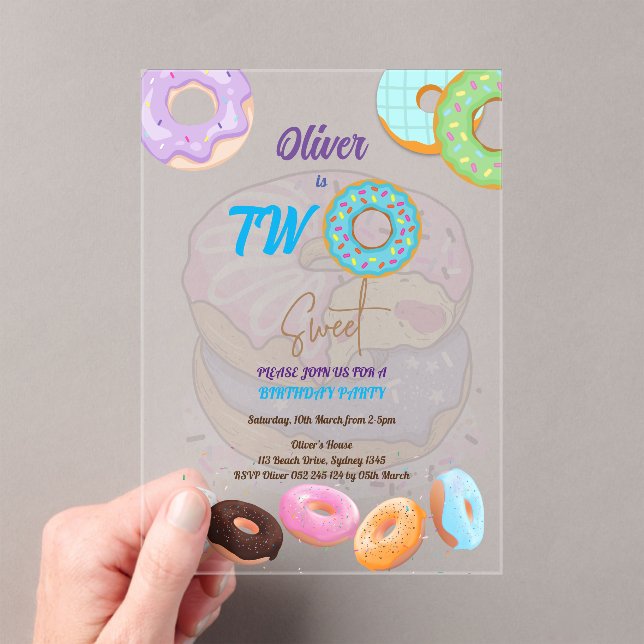 Boy Doughnut 2nd birthday Acrylic Invitations (Insitu (Handheld))