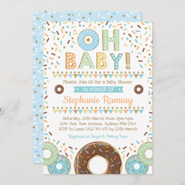 Boy Doughnut Baby Shower Sprinkle Invitation (Front/Back)