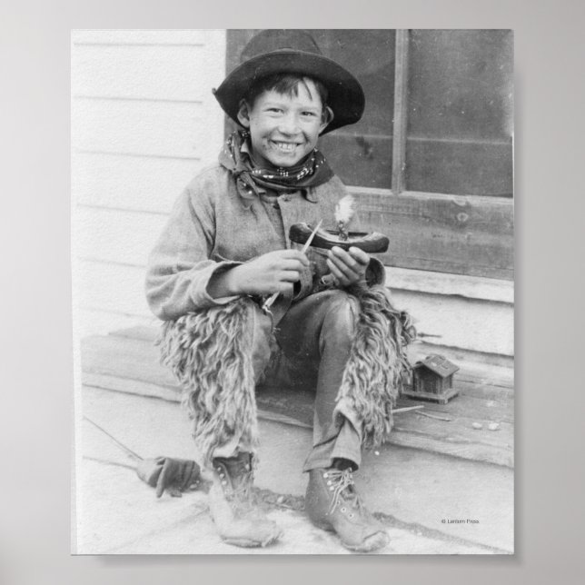 Boy Dressed as Cowboy with Toys Poster (Front)