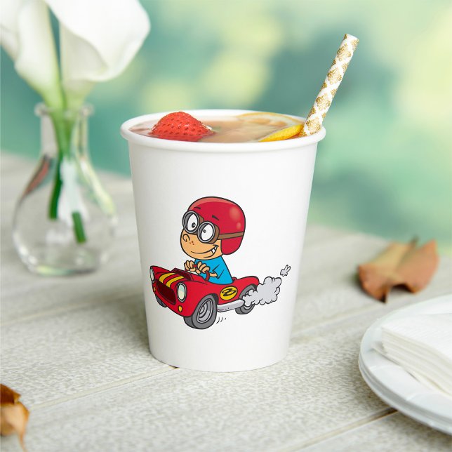 Boy Driving Red Race Car Paper Cups (Creator Uploaded)