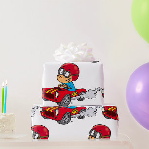 Boy Driving Red Race Car Wrapping Paper