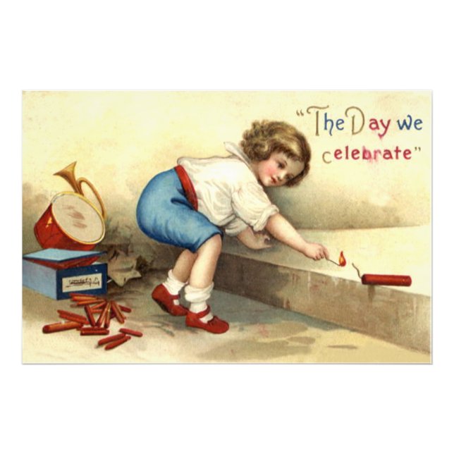 Boy Drum Bugle Fireworks Firecracker Photo Print (Front)