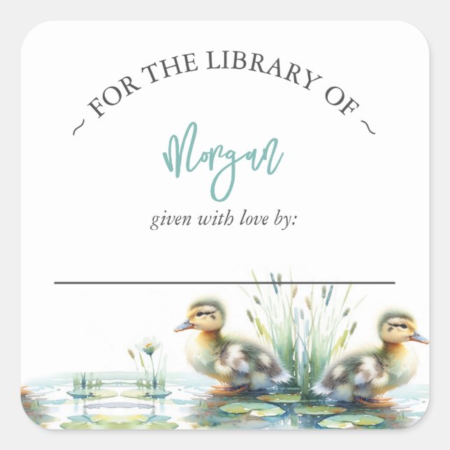 Boy Duck Baby Shower Bookplate Square Sticker (Front)