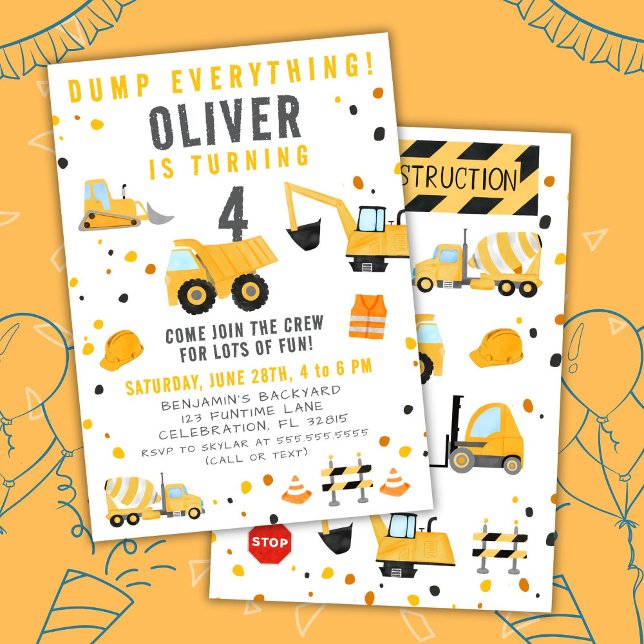 Boy Dump Everything Construction Birthday Party Invitation (Creator Uploaded)
