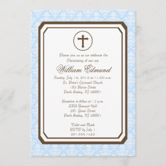 Boy Elegant Christening Invitation - Blue