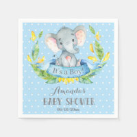 Boy Elephant Baby Shower Blue and Grey Napkins