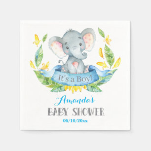 Boy Elephant Baby Shower Blue and Grey Napkins