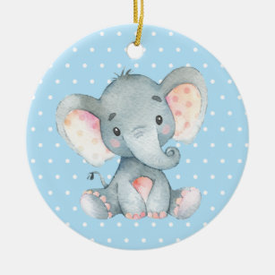 Boy Elephant Baby Shower Blue Ceramic Tree Decoration