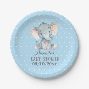 Boy Elephant Baby Shower Blue Paper Plate
