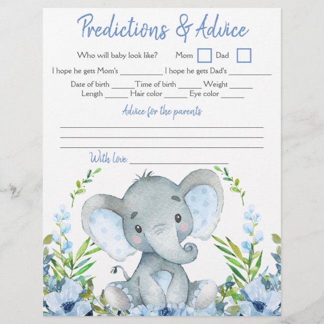 Boy Elephant Baby Shower Double Game Flyer (Front)