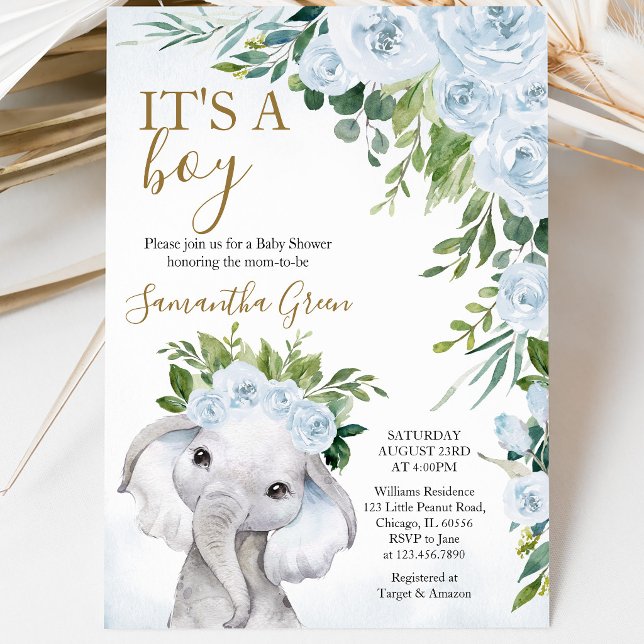  Boy Elephant Baby Shower Invitation (Creator Uploaded)