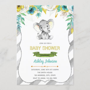 Boy elephant baby shower invitation