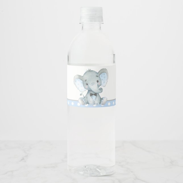 Boy Elephant Baby Shower Water Bottle Labels (Front)