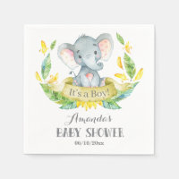 Boy Elephant Baby Shower Yellow and Grey Napkins