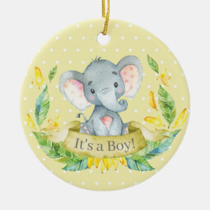 Boy Elephant Baby Shower Yellow Ceramic Tree Decoration