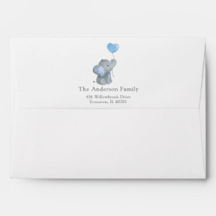 Boy Elephant Blue Watercolor Baby Shower Envelope